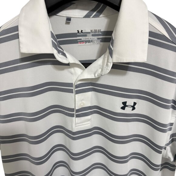 Under Armour Loose Fit Golf Polo Size XL Striped Stretch White - Picture 5 of 6